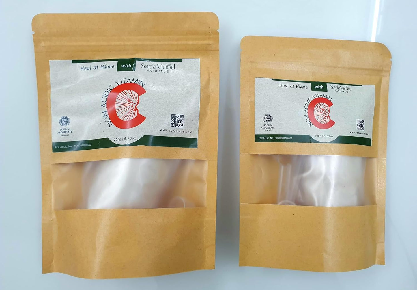 Sodium Ascorbate Vitamin C Powder | Alkaline, Non-Acidic, Easy to Digest | Antioxidant & Immune Support Pack Of 2 (100 Gm+200 Gm)