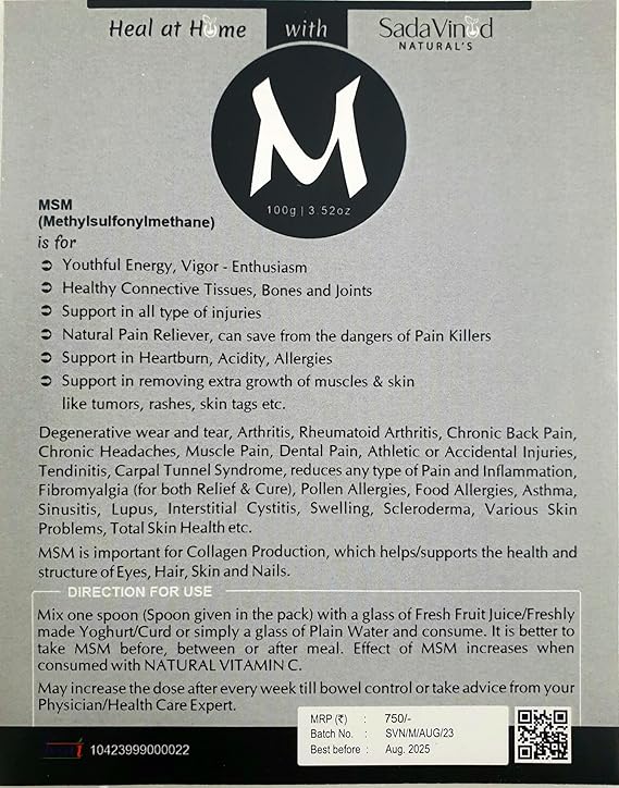 MSM (METHYLSULFONYLMETHANE) PACK OF 3 OF100 GM EACH